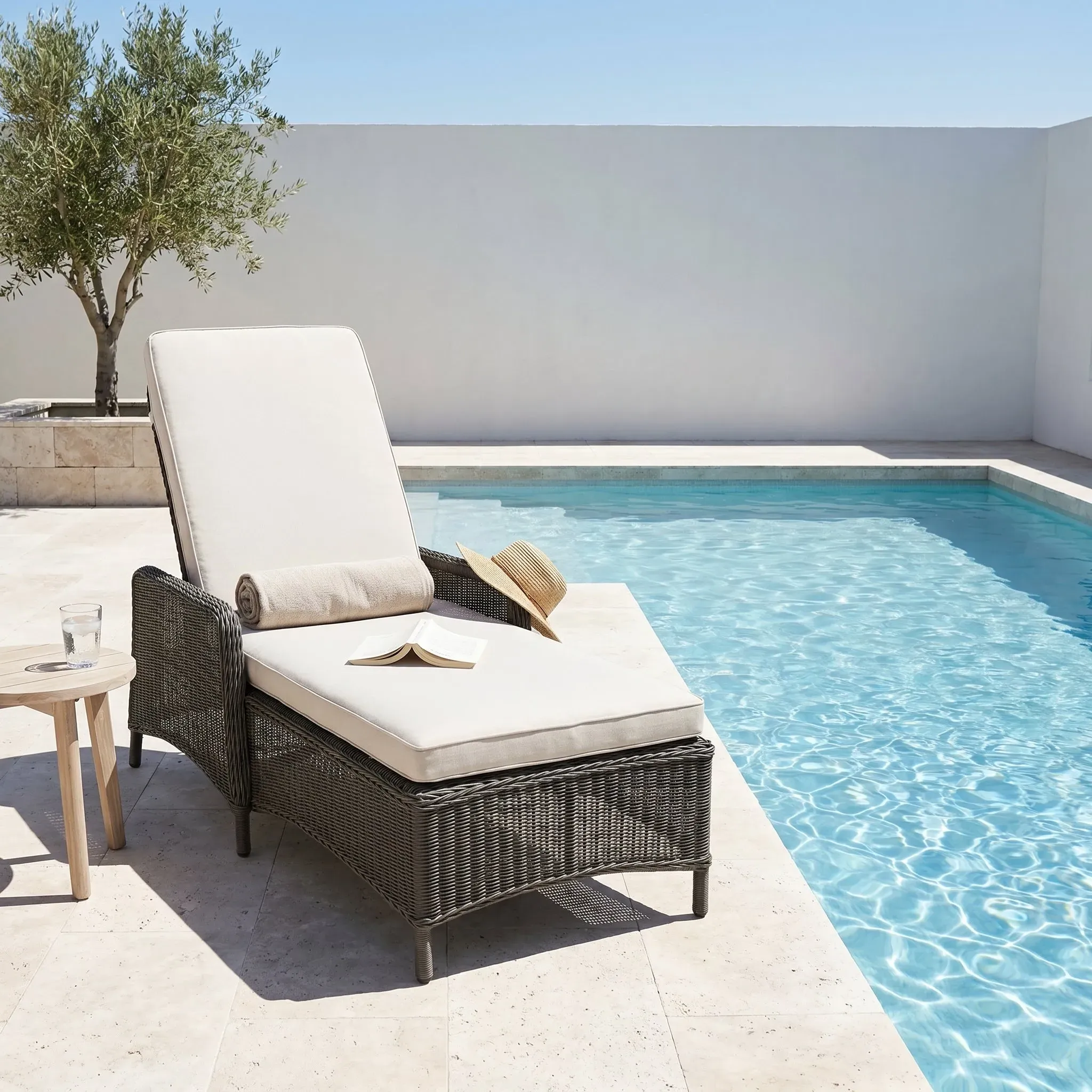 Ascot Outdoor Sun Lounger - Light Grey, Poly Rattan product