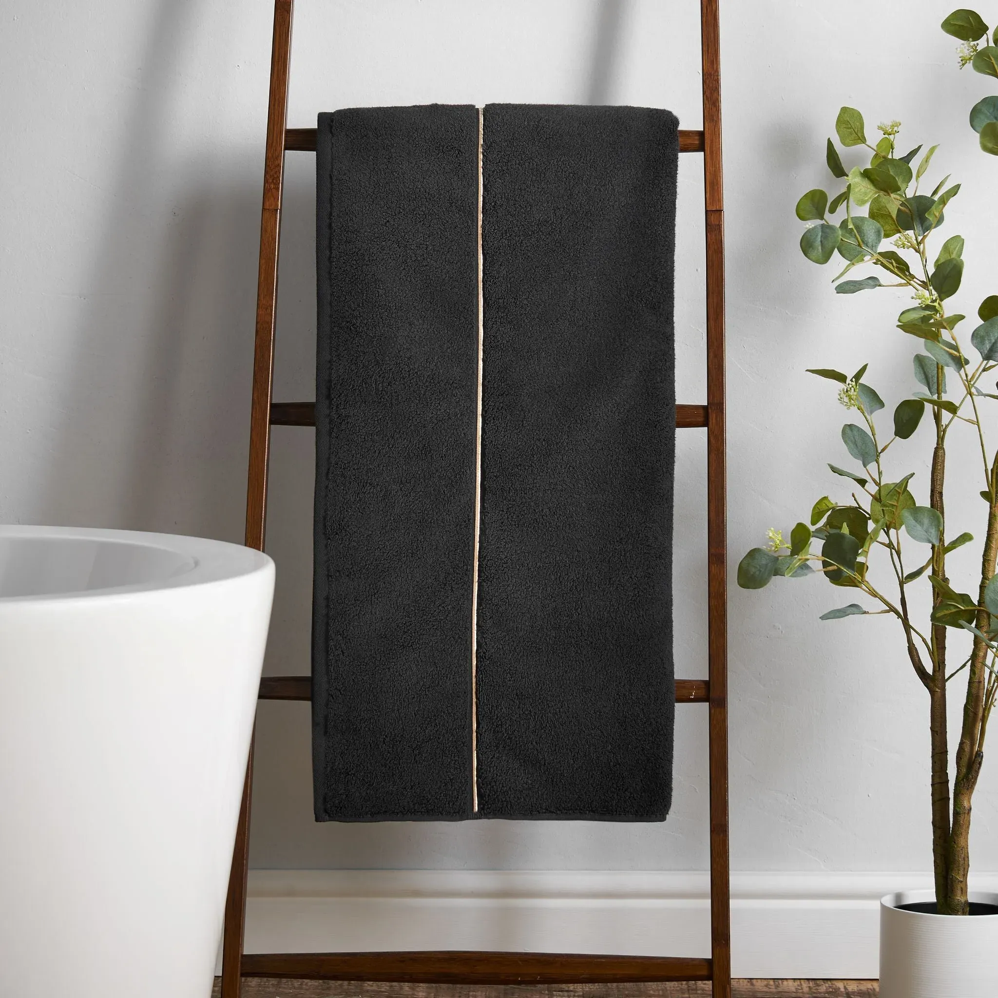 Bianca Satin Stitch Hand Towel - Black, Cotton product