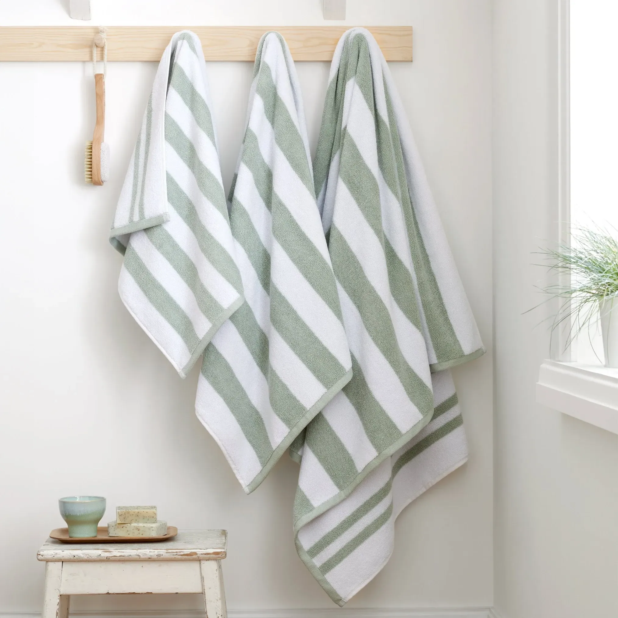 Bianca Stripe Bath Towel - Sage Green, Cotton product