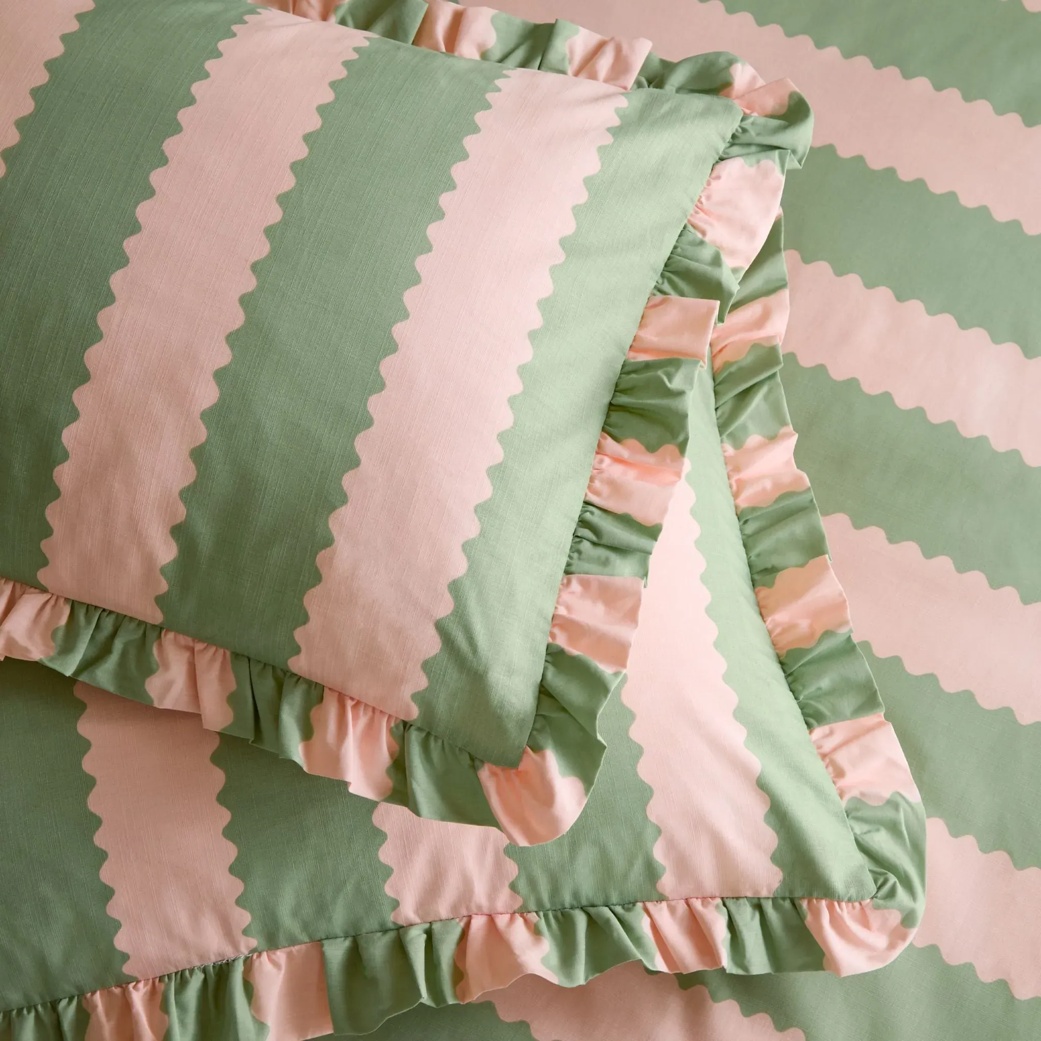 Birdie Stripe Ruffle Pillowcase Pair - Pink/Green product
