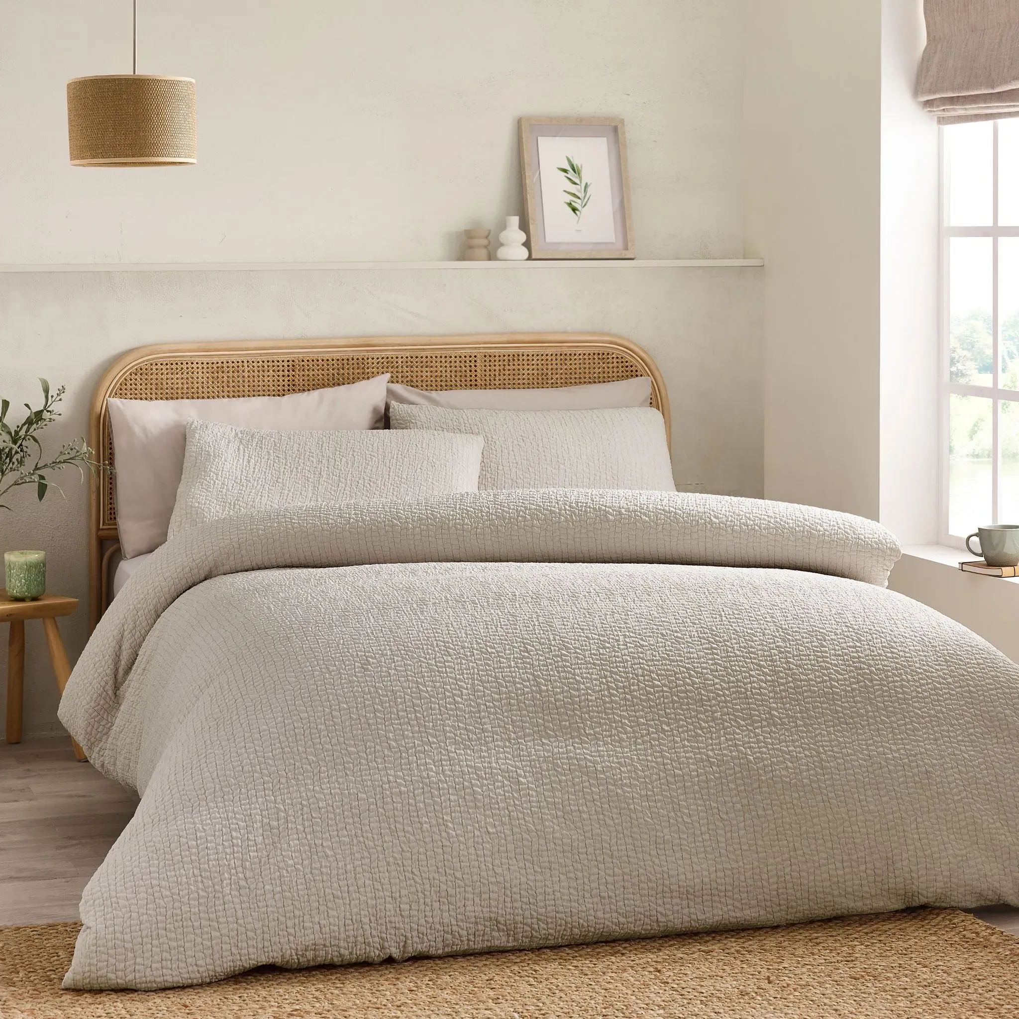 Catherine Lansfield Crinkle Seersucker Single Duvet Set - Natural product