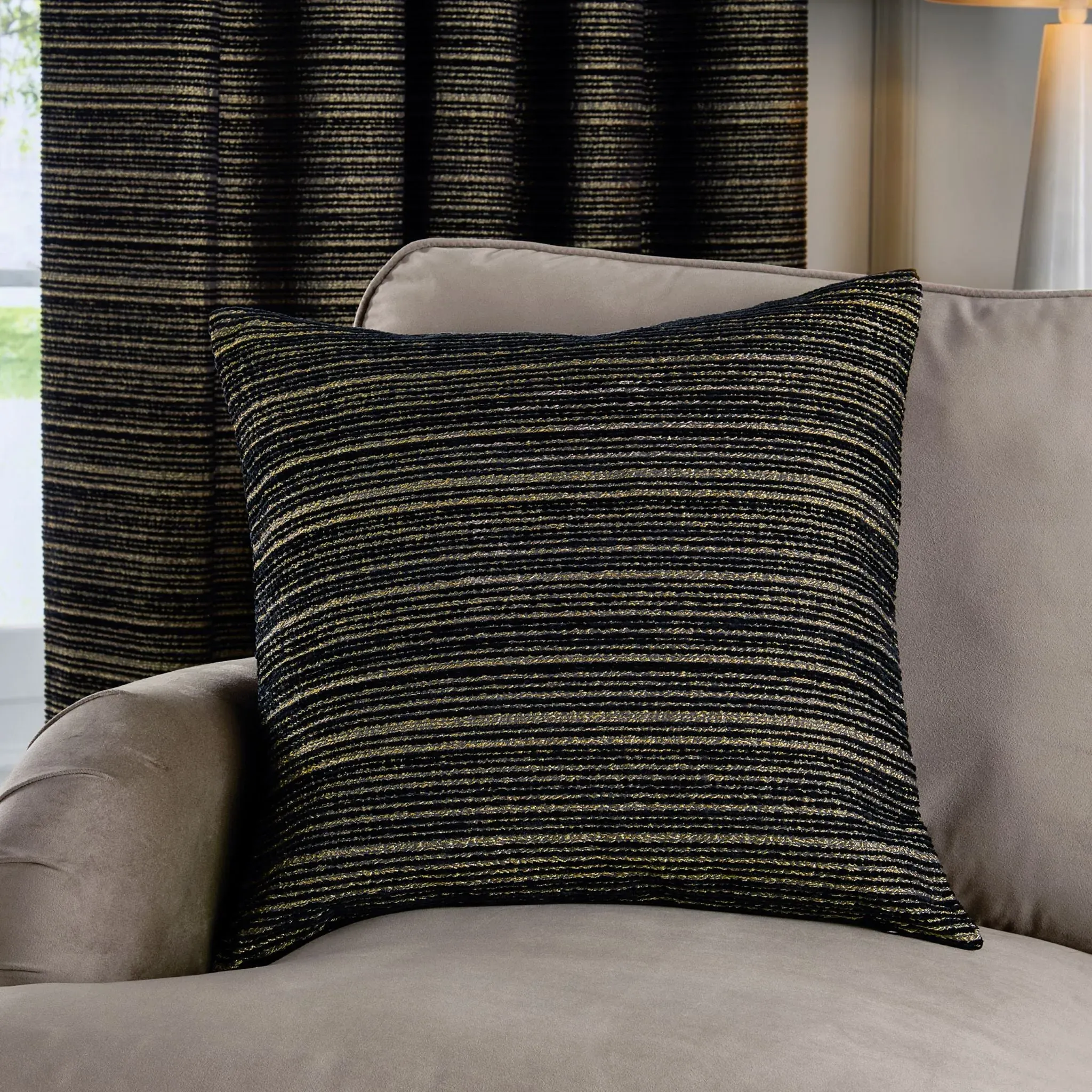 Jupiter Feather Cushion - Black, Gold product