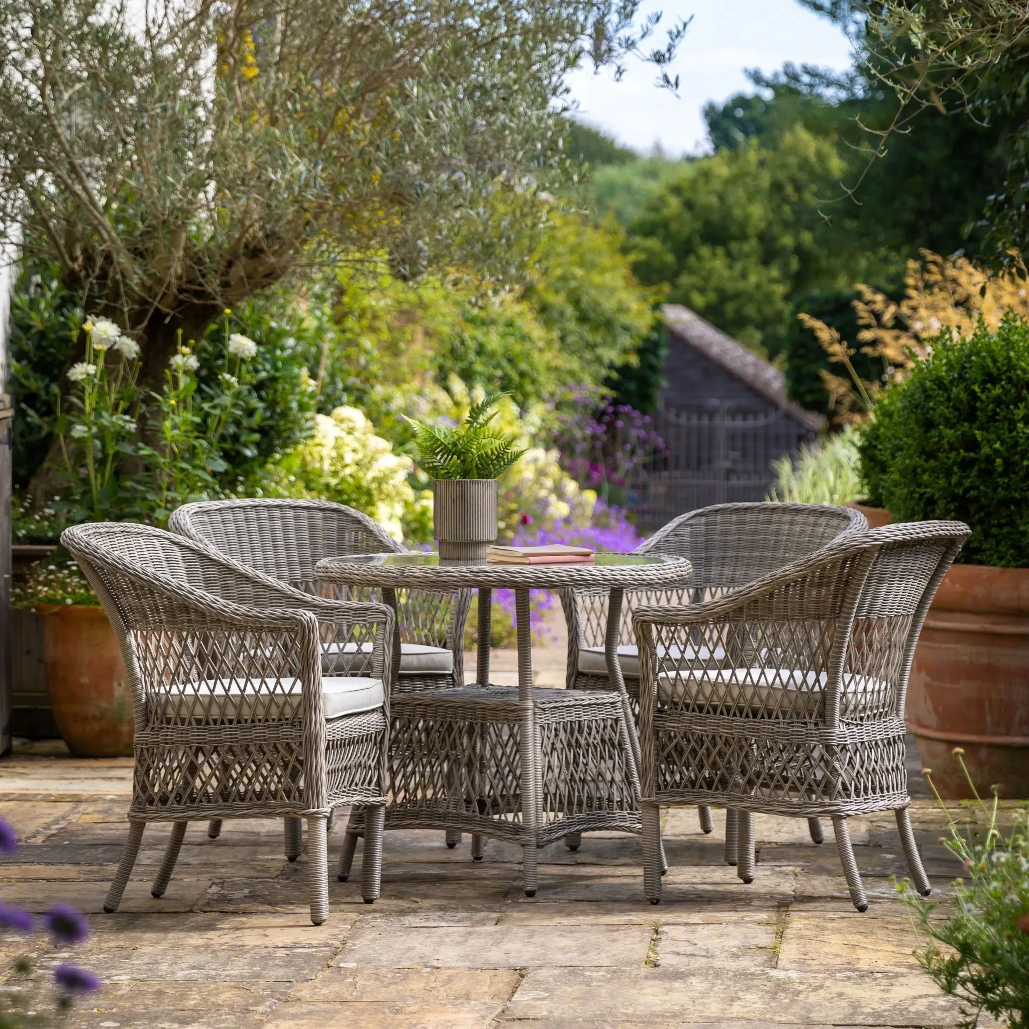 Menton 4-Seater Round Dining Set - Stone, PE Rattan product
