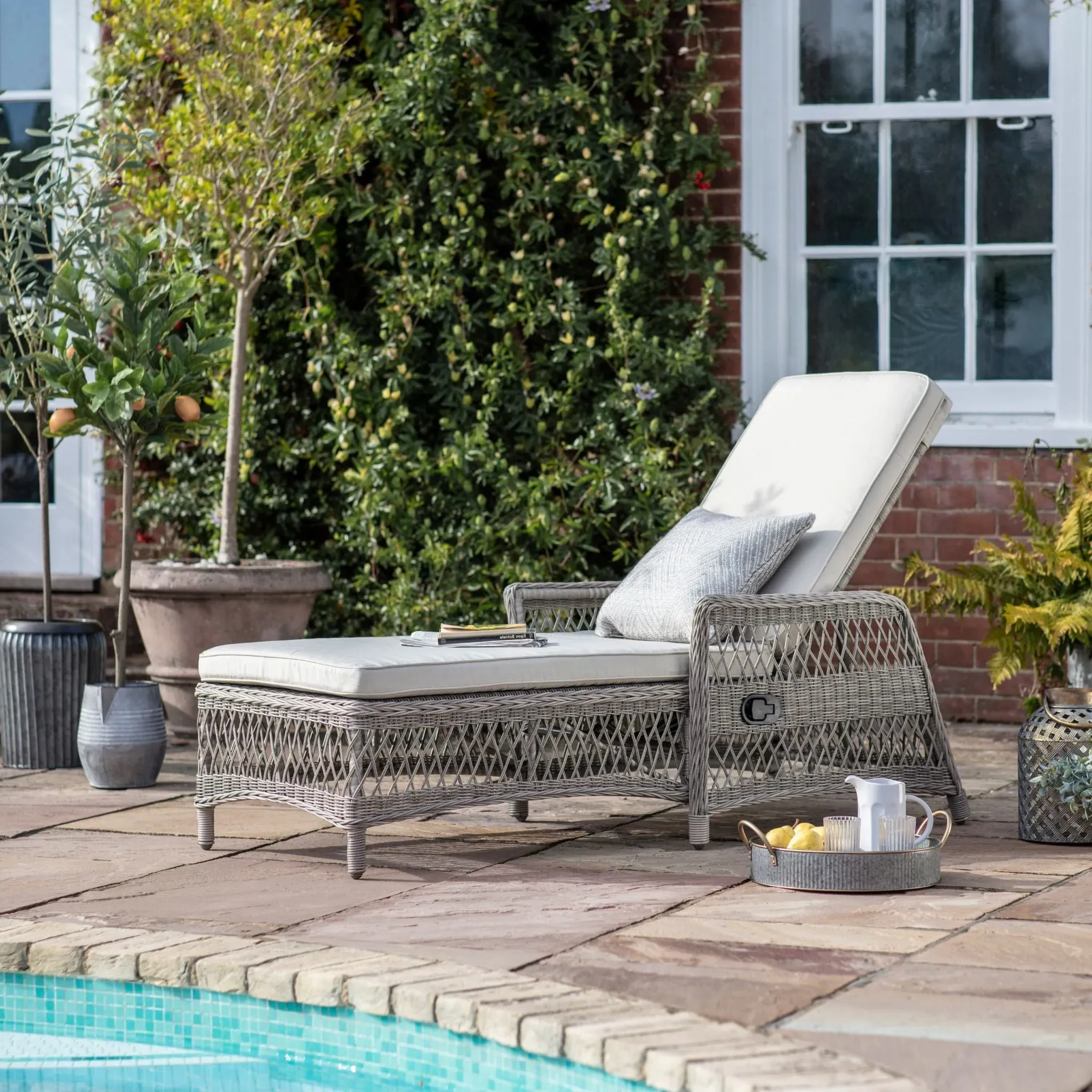 Menton Country Reclining Lounger - Stone, PE Rattan product