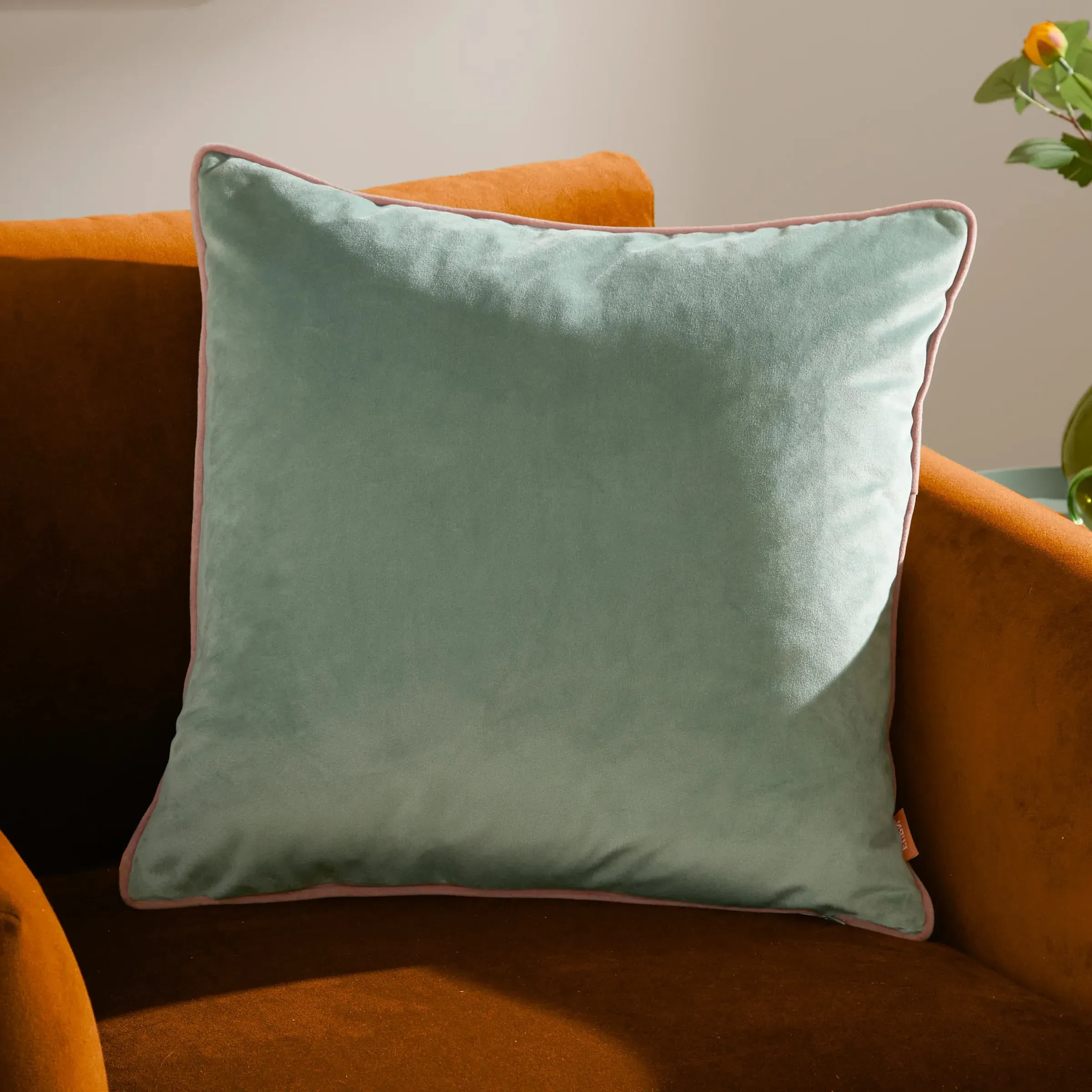 Meridian Square Cushion with Piped Trim - Green & Pink, Velvet product