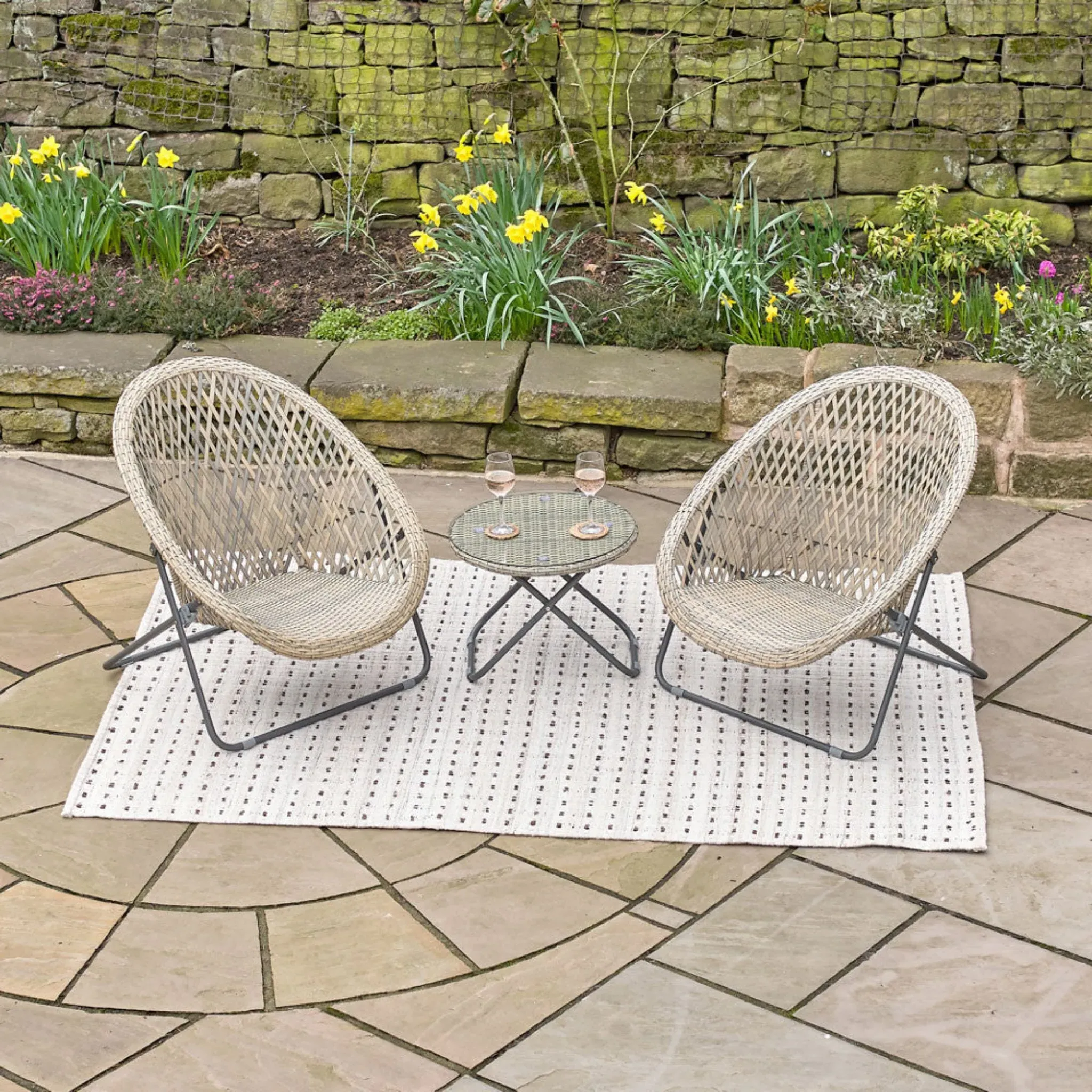 Tobs Lounge Bistro Set - Beige, Synthetic Rattan product