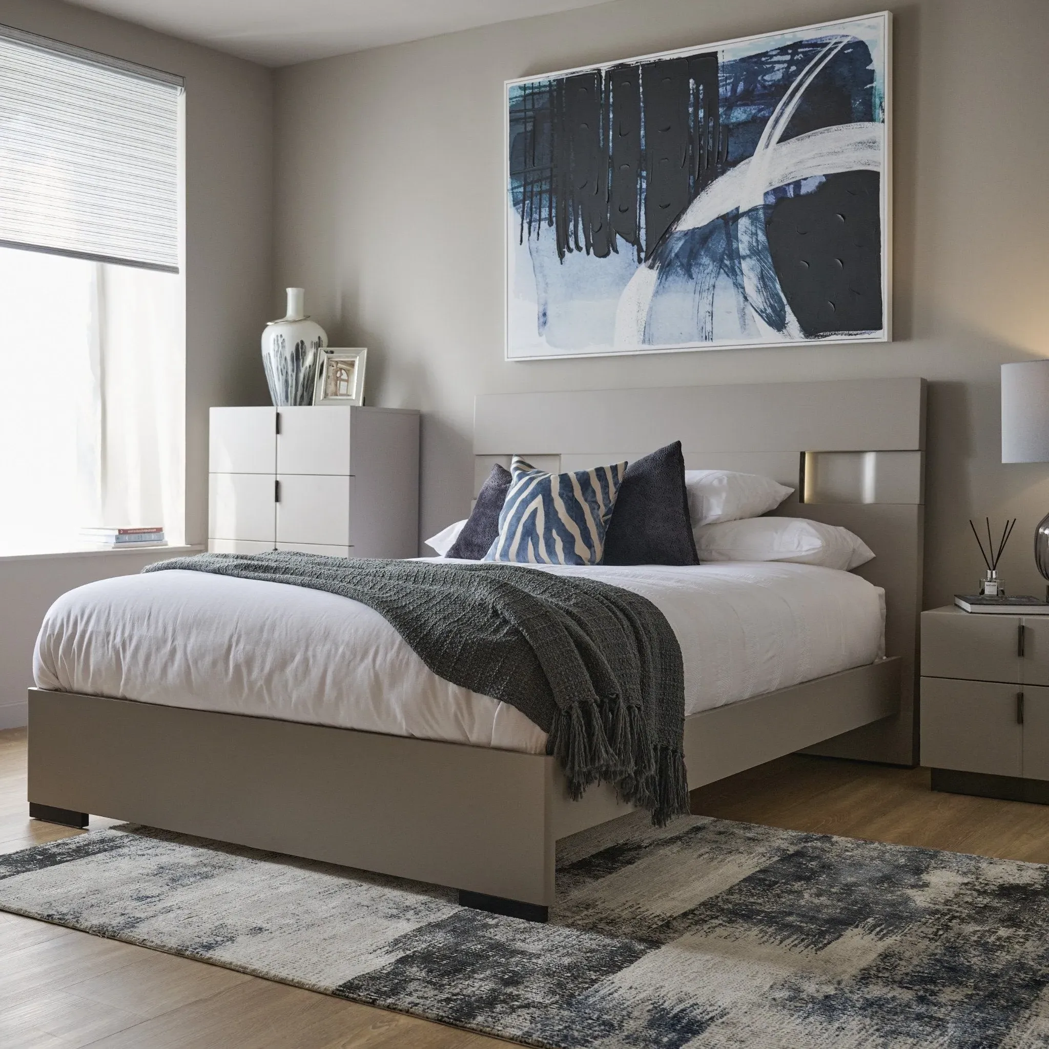 Venus King Size Bed Frame with LED - Grey, Flannel product