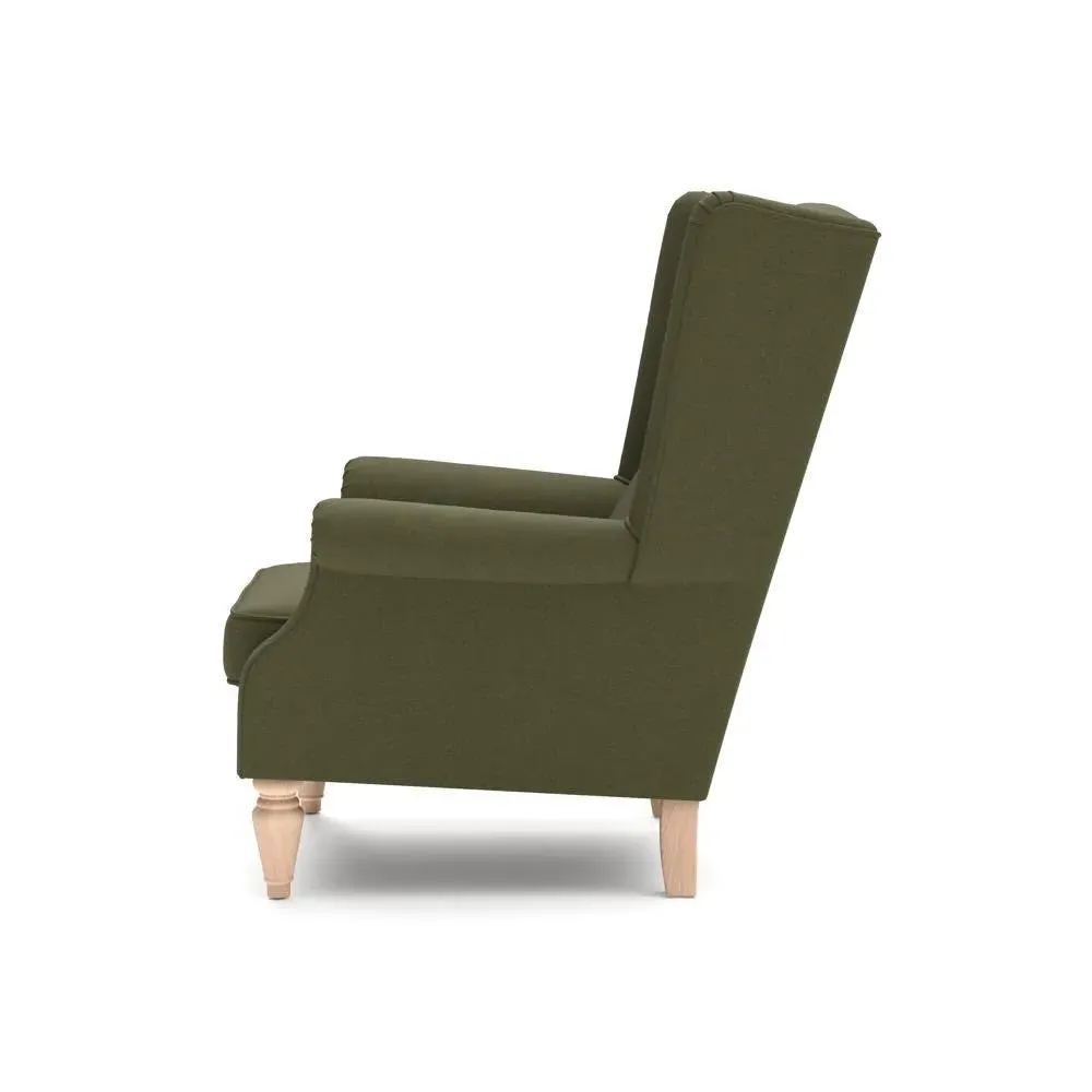 Alice Winged Armchair - Forest Green, House Linen Mix
