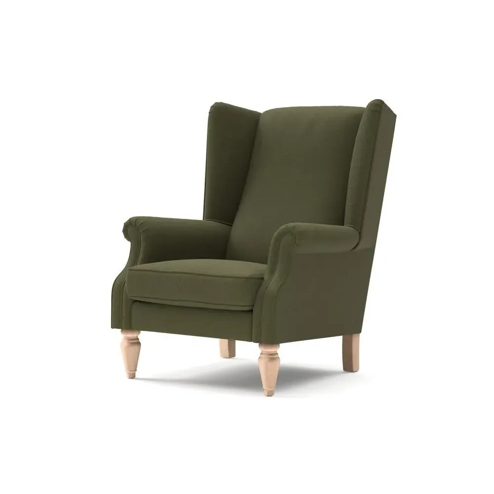 Alice Winged Armchair - Forest Green, House Linen Mix