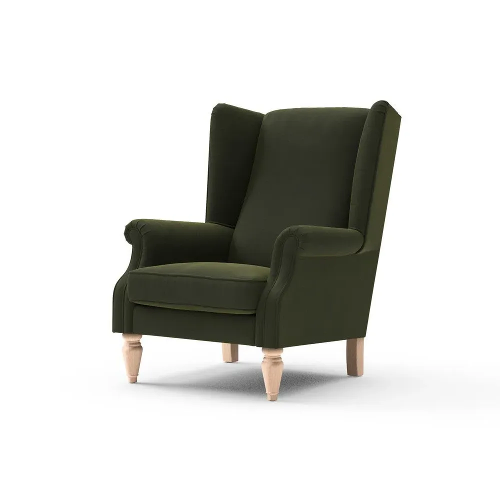 Alice Winged Armchair - Forest Green, Matt Velvet