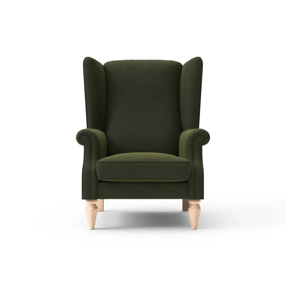 Alice Winged Armchair - Forest Green, Matt Velvet