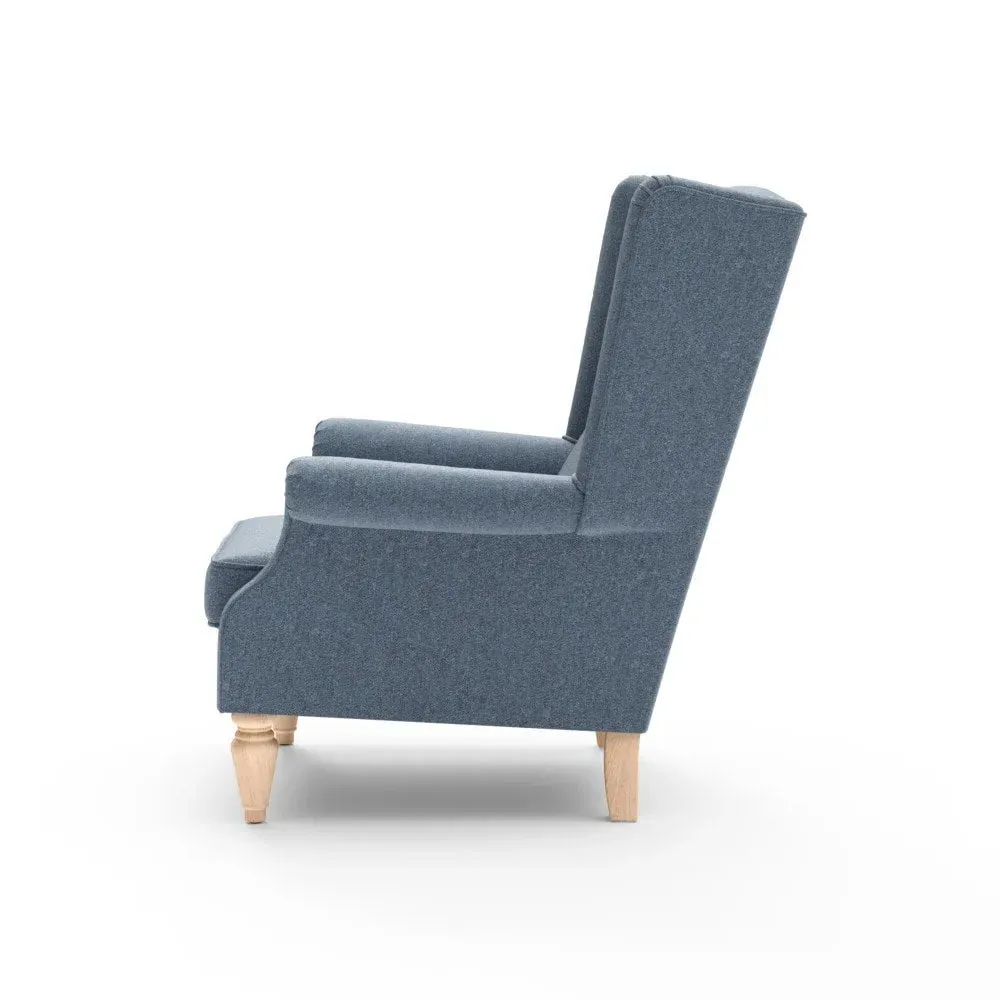 Alice Winged Armchair - Indigo, Rustic Weave