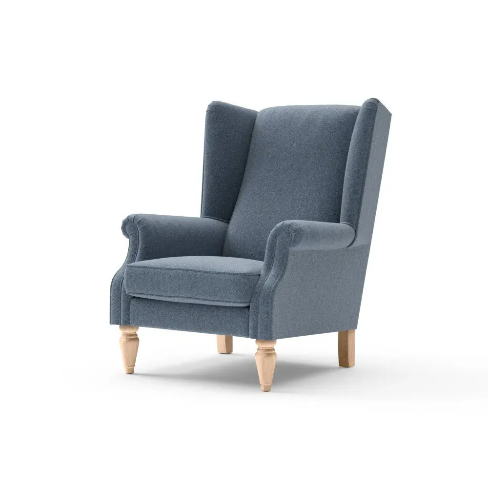 Alice Winged Armchair - Indigo, Rustic Weave