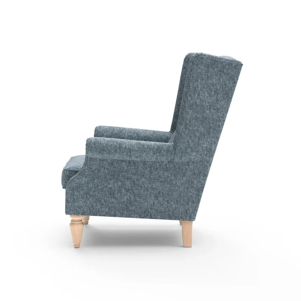Occasional Upholstery Winged Armchair - Mid Blue, Aquaclean Oxford