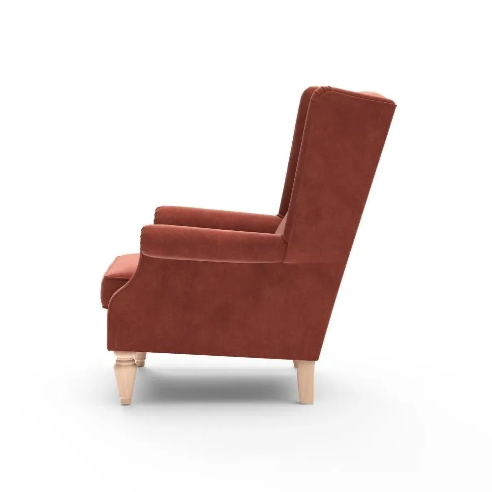Winged Armchair - Brick, Matt Velvet