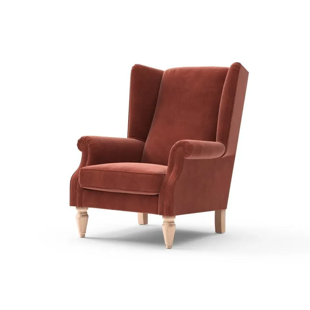 Winged Armchair - Brick, Matt Velvet