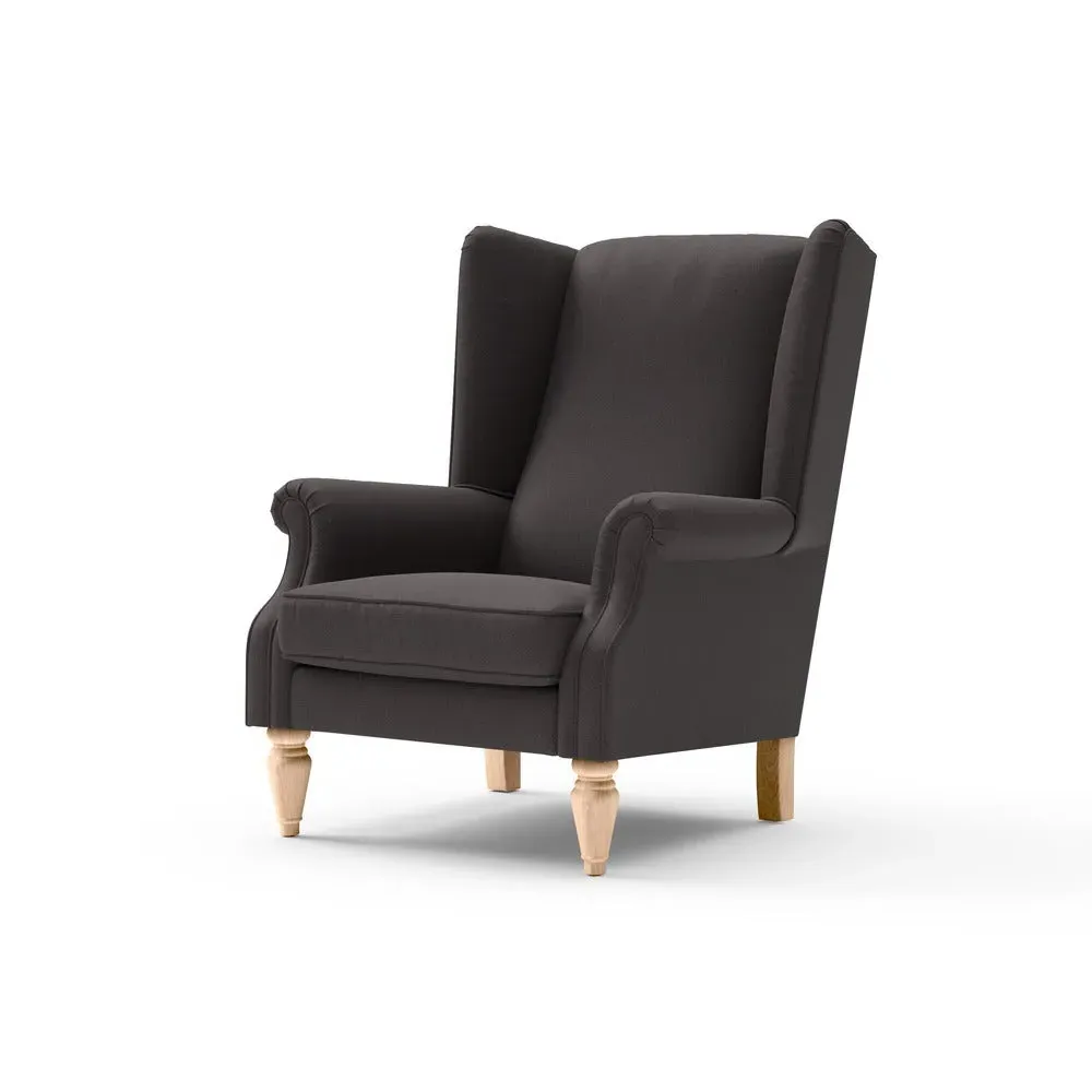 Winged Armchair - Grey Brown, Chunky Cotton