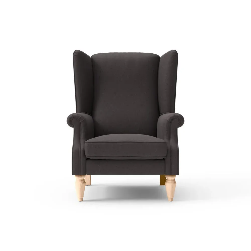 Winged Armchair - Grey Brown, Chunky Cotton