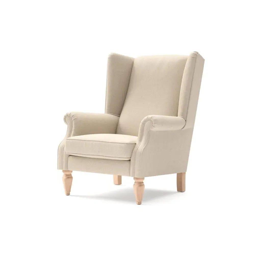 Winged Armchair - Lily White, House Linen Mix