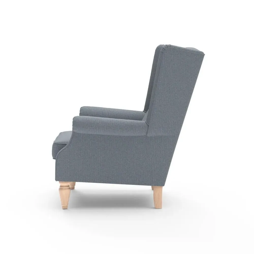 Winged Armchair - Navy, Eco Herringbone