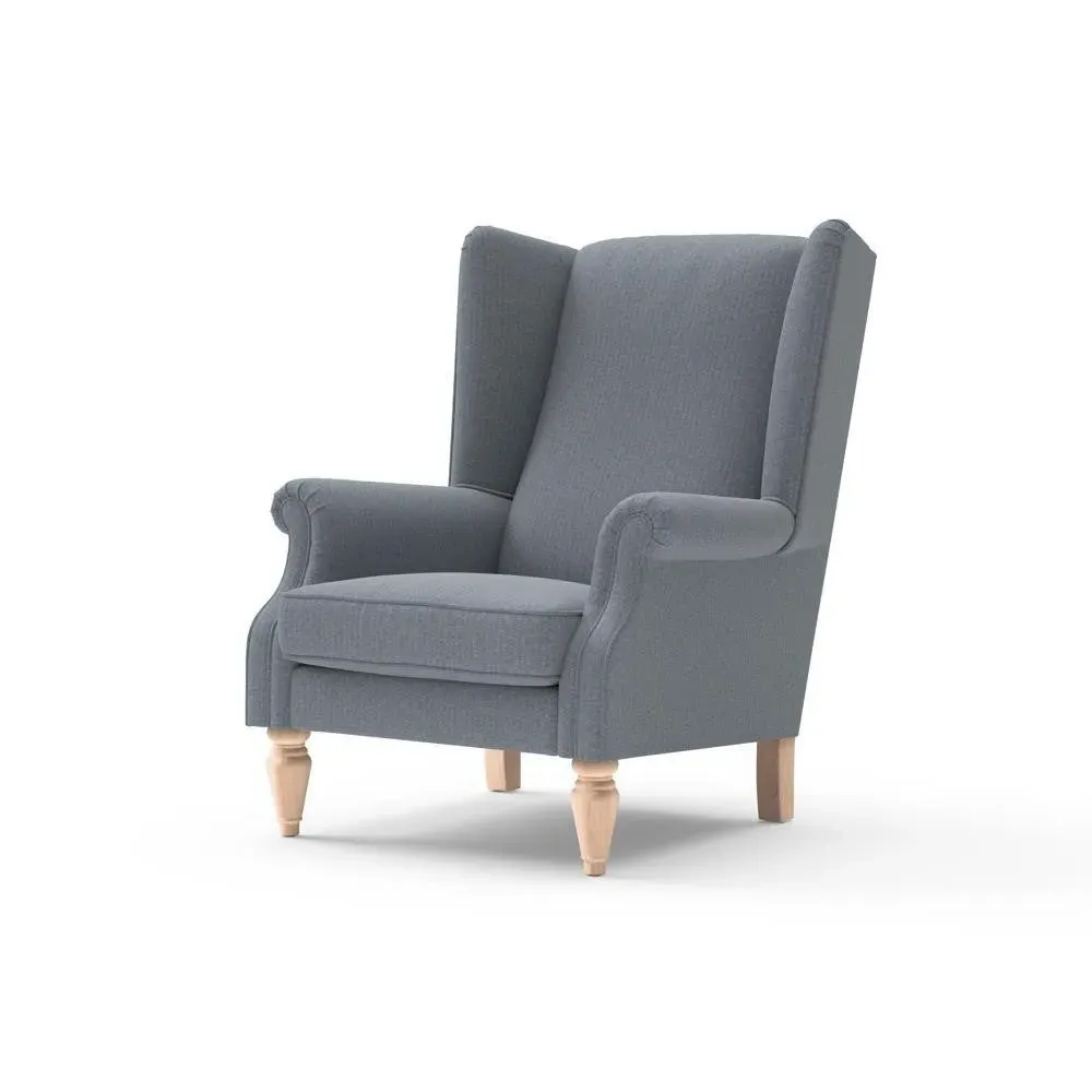 Winged Armchair - Navy, Eco Herringbone