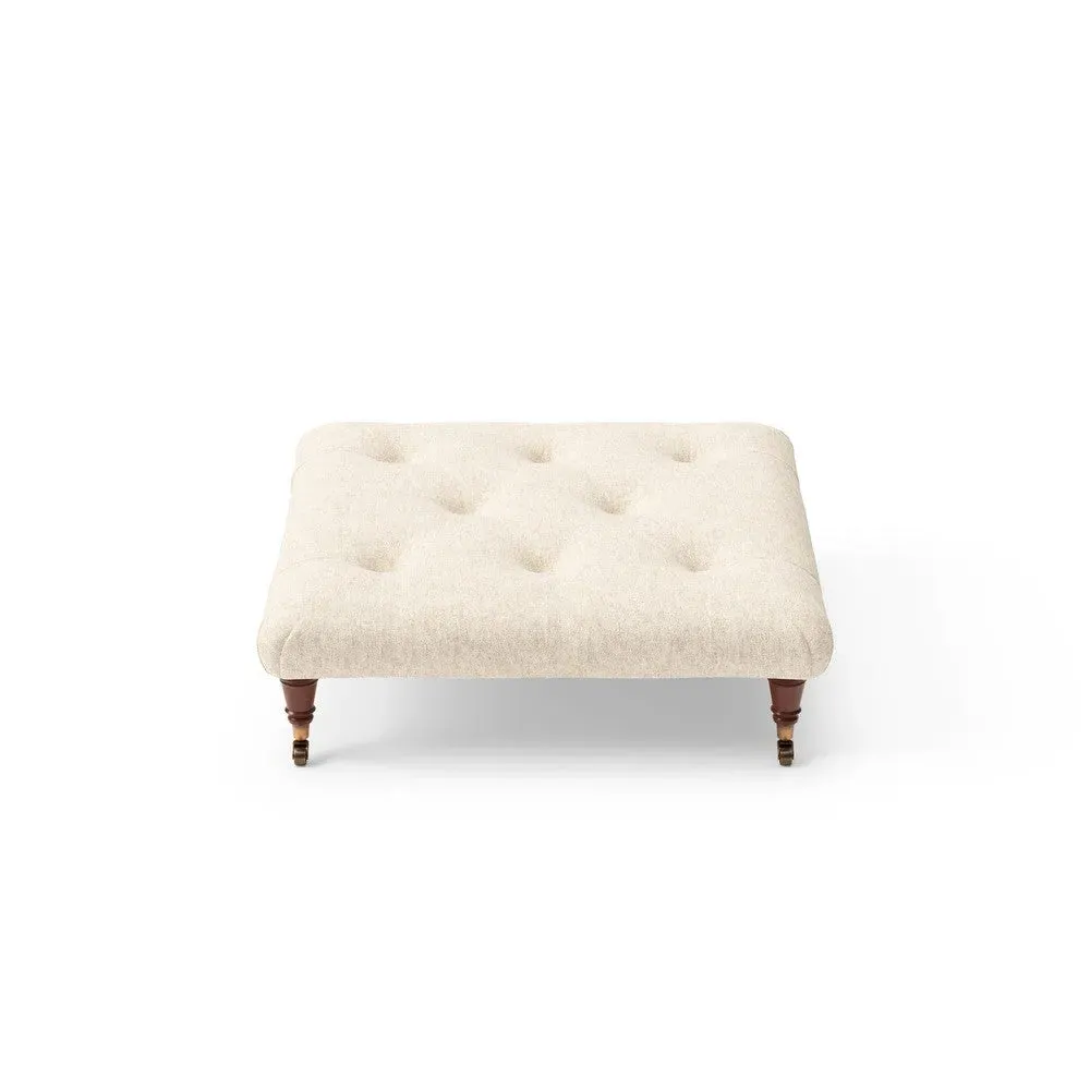 Amelia Foot Stool with Button Tufting - Natural, Aquaclean Oxford