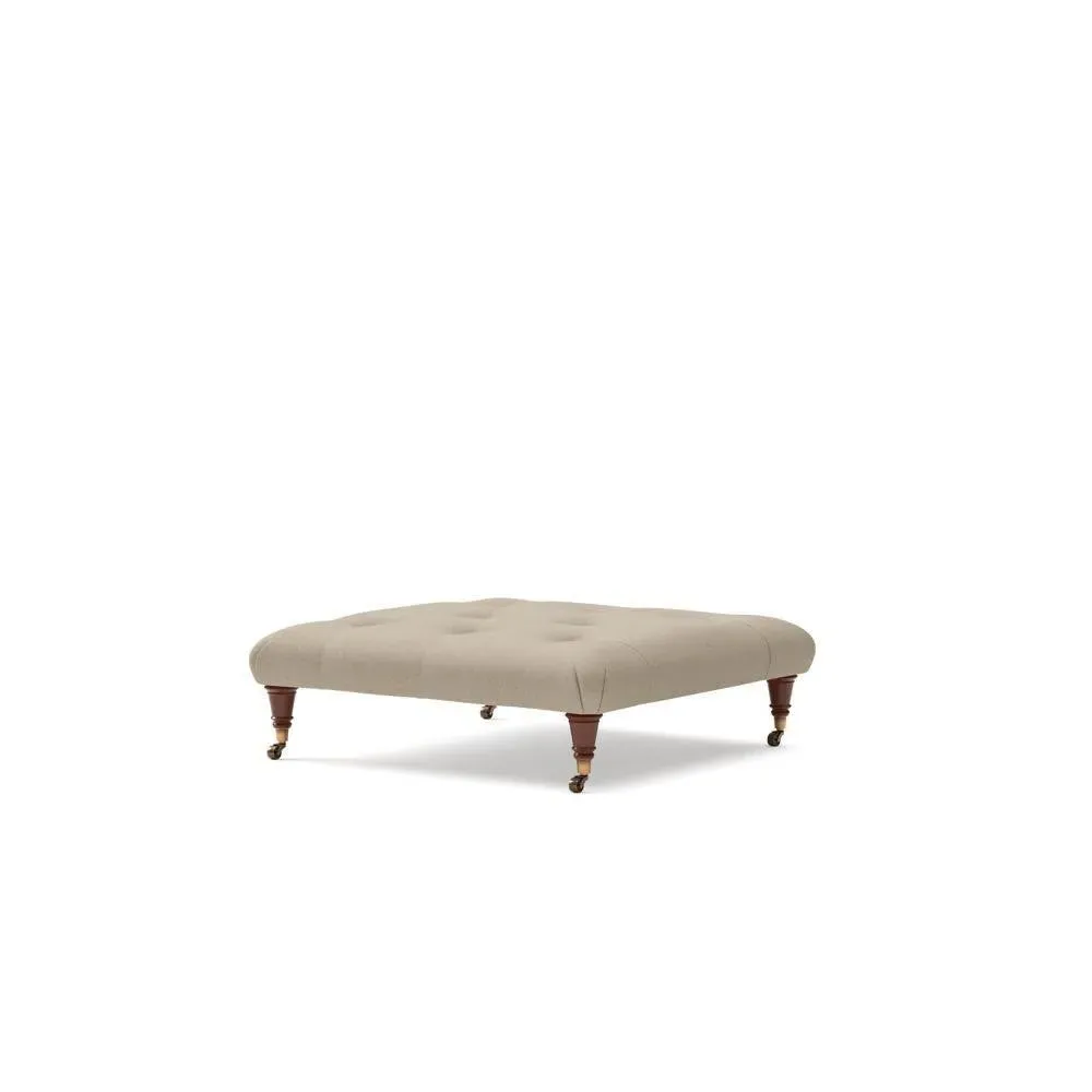 Amelia Foot Stool with Button Tufting - Natural, House Linen Mix