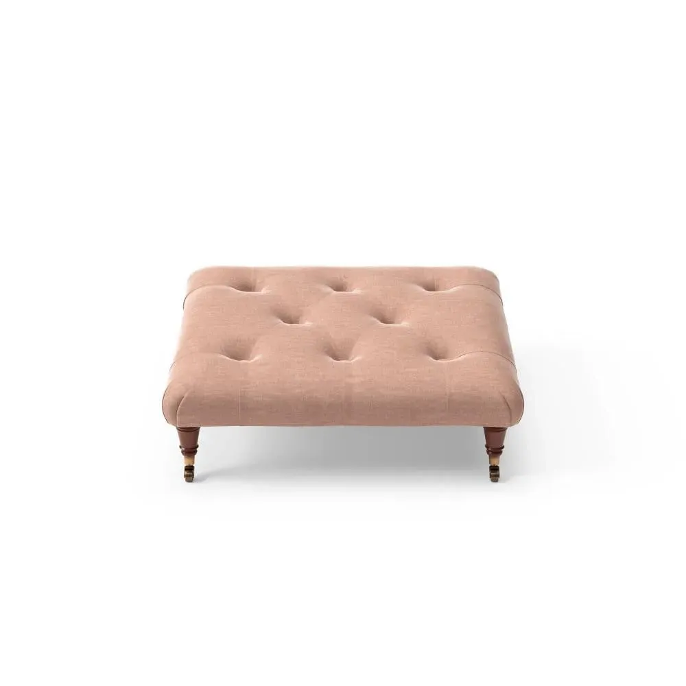 Foot Stool with Button Tufting - Dusky Rose, Eco Chenille