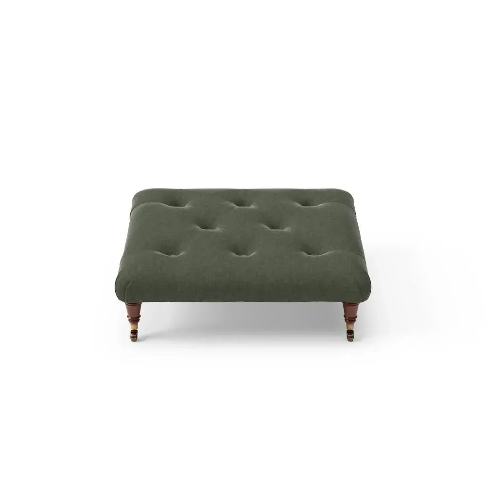 Foot Stool with Button Tufting - Moss, Eco Chenille