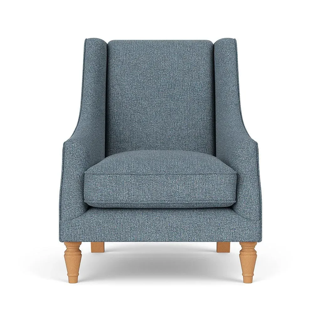 Armchair with High Back - Mid Blue, Aquaclean Oxford