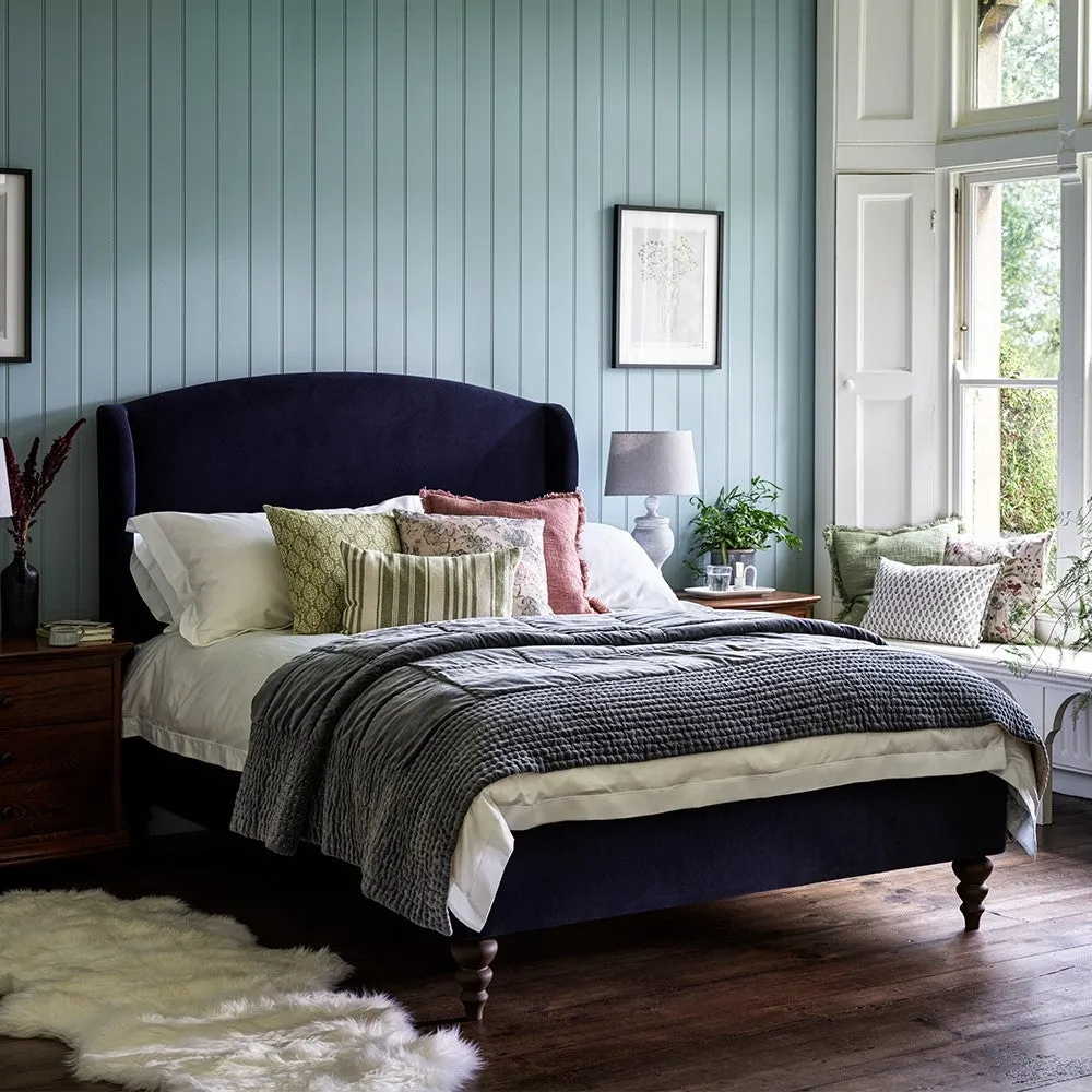 King Size Upholstered Bed - Midnight Blue, Velvet