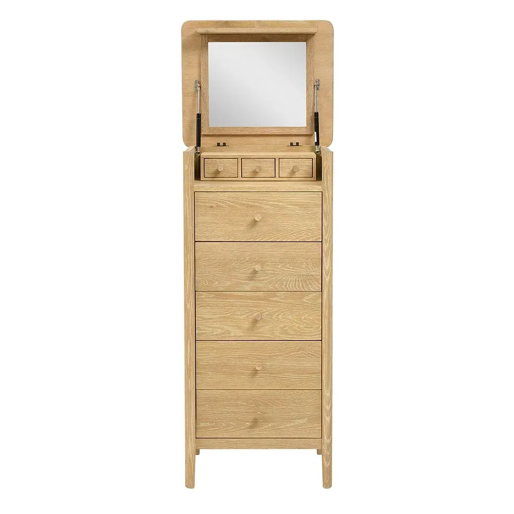 Berkeley Nordic Oak Vanity Tallboy with Mirror - Oak
