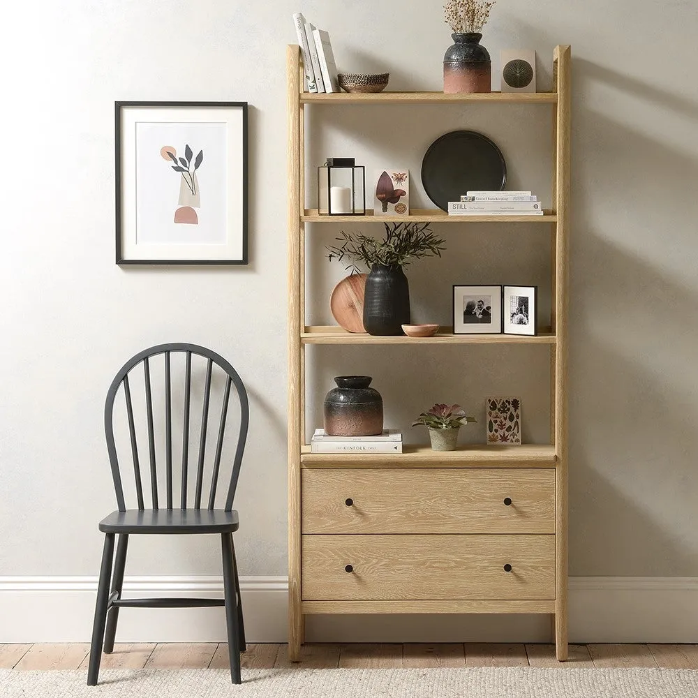 Large Open Bookcase with Drawers - Oak