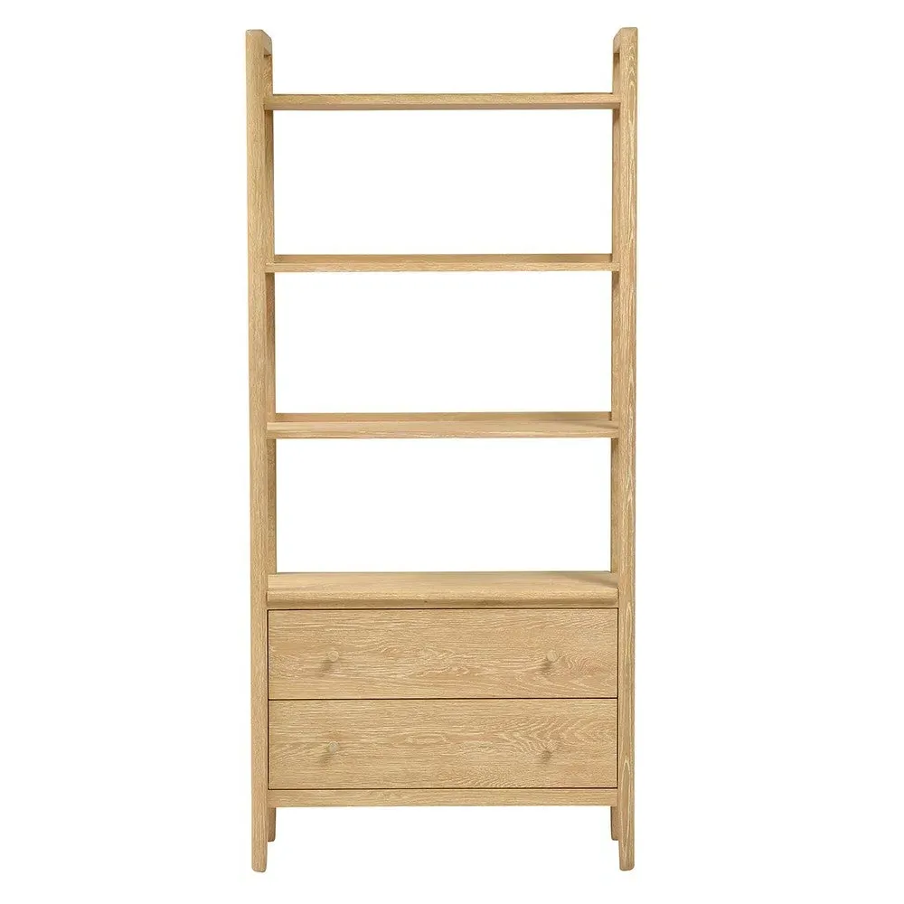 Large Open Bookcase with Drawers - Oak