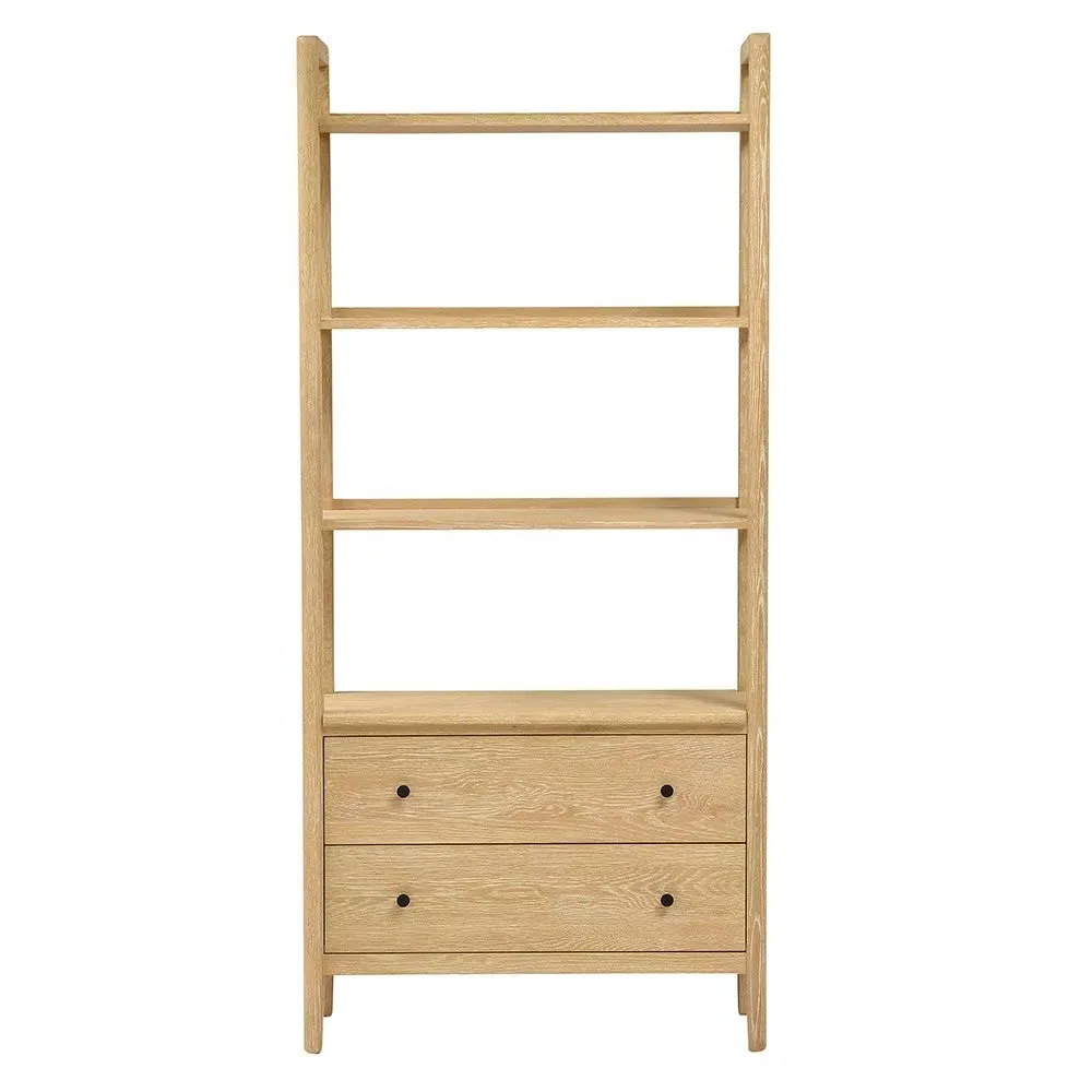 Large Open Bookcase with Drawers - Oak