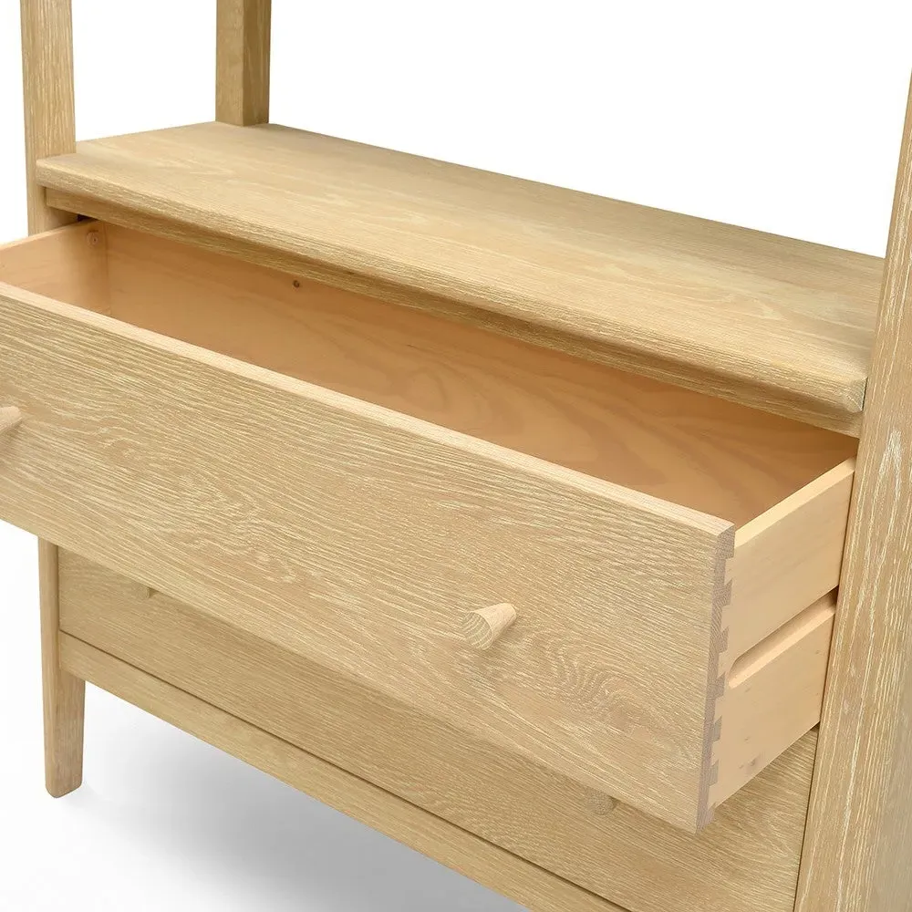 Large Open Bookcase with Drawers - Oak