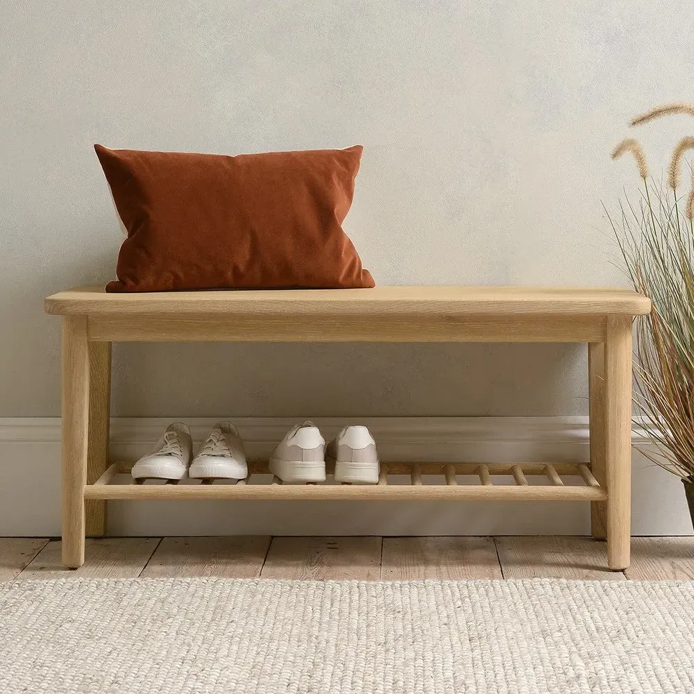 Shoe Storage Bench with Shelf - Oak