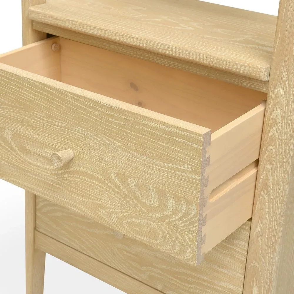 Slim Open Bookcase with Drawers - Oak