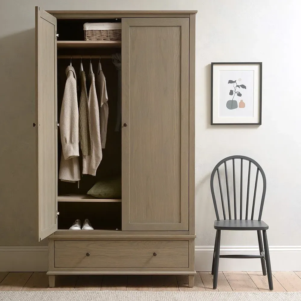 Double Wardrobe with Drawer - Brown, Oak