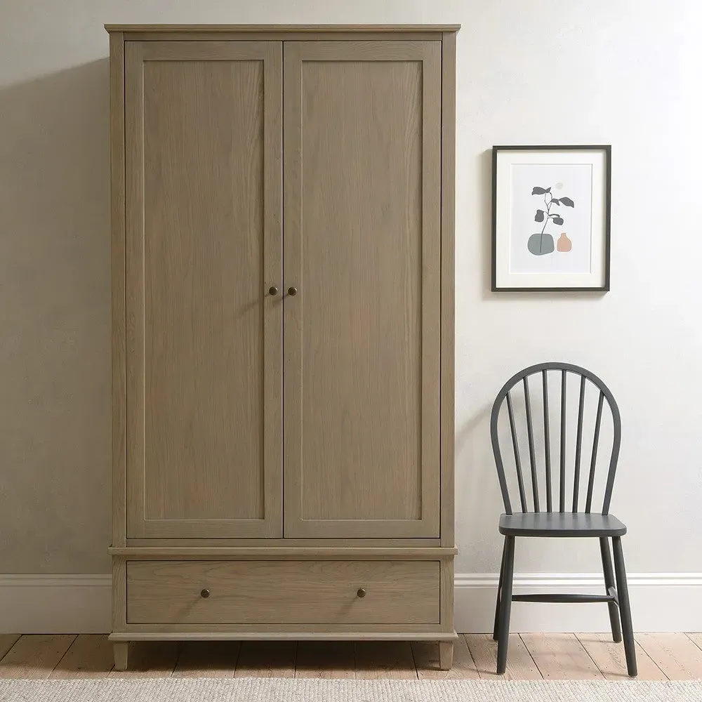 Double Wardrobe with Drawer - Brown, Oak
