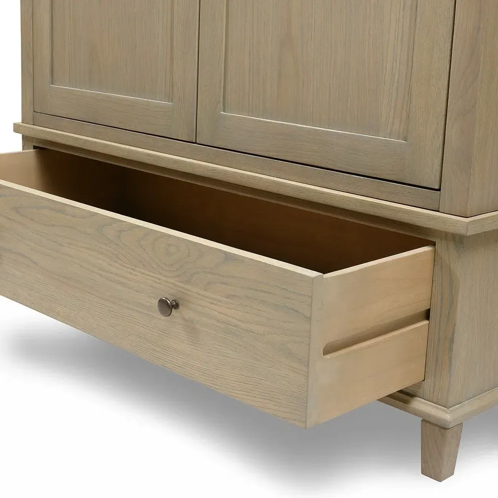 Double Wardrobe with Drawer - Brown, Oak