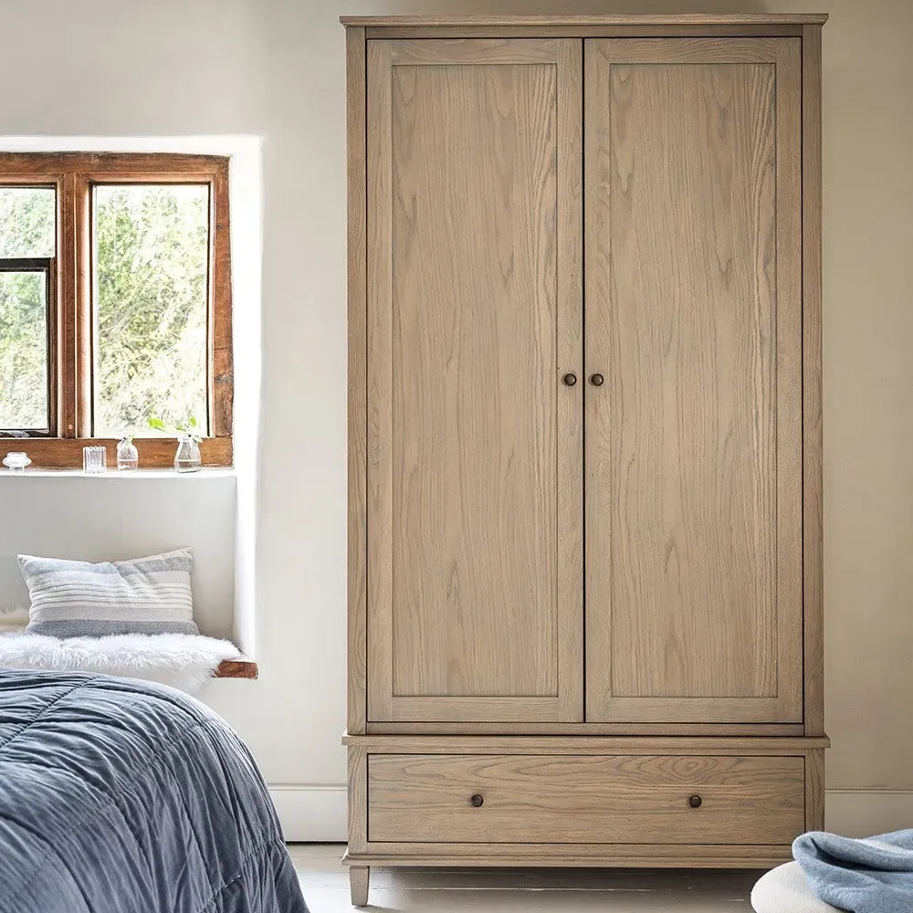 Double Wardrobe with Drawer - Brown, Oak image