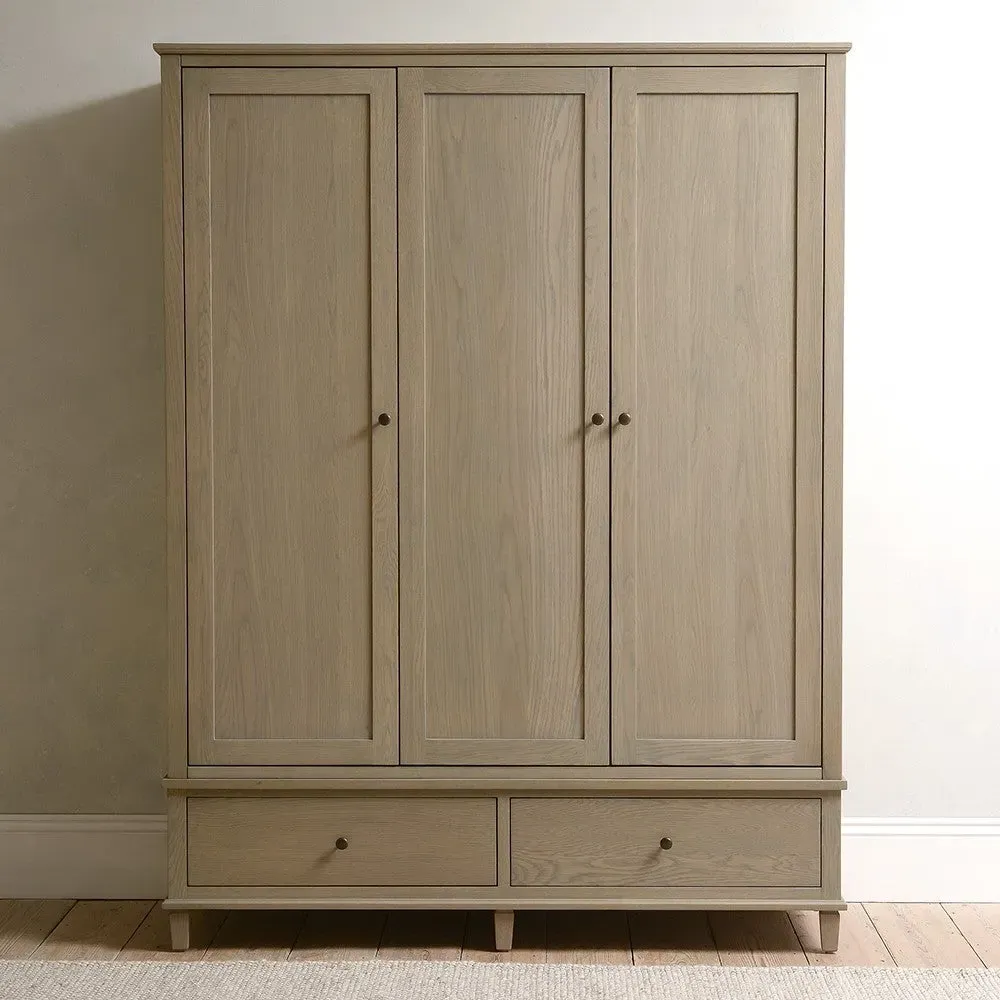 Triple Wardrobe with Drawers - Brown, Oak