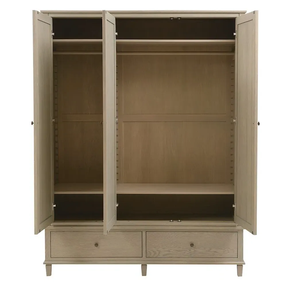 Triple Wardrobe with Drawers - Brown, Oak