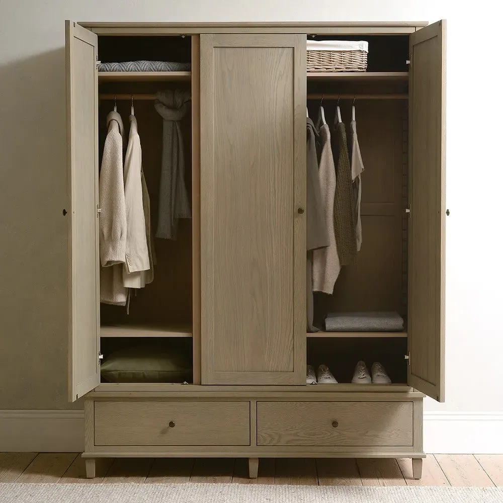 Triple Wardrobe with Drawers - Brown, Oak image