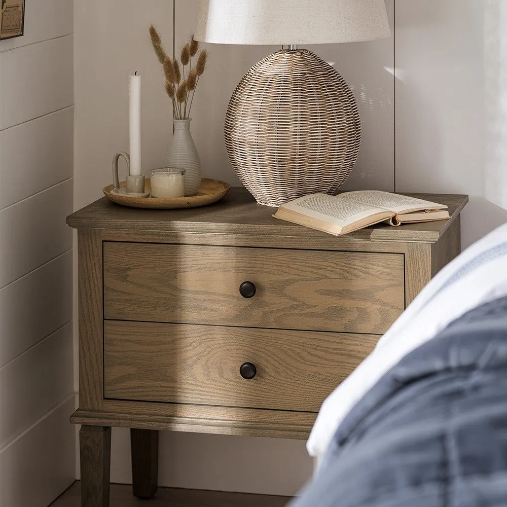Wide 2 Drawer Bedside Table - Brown, Oak