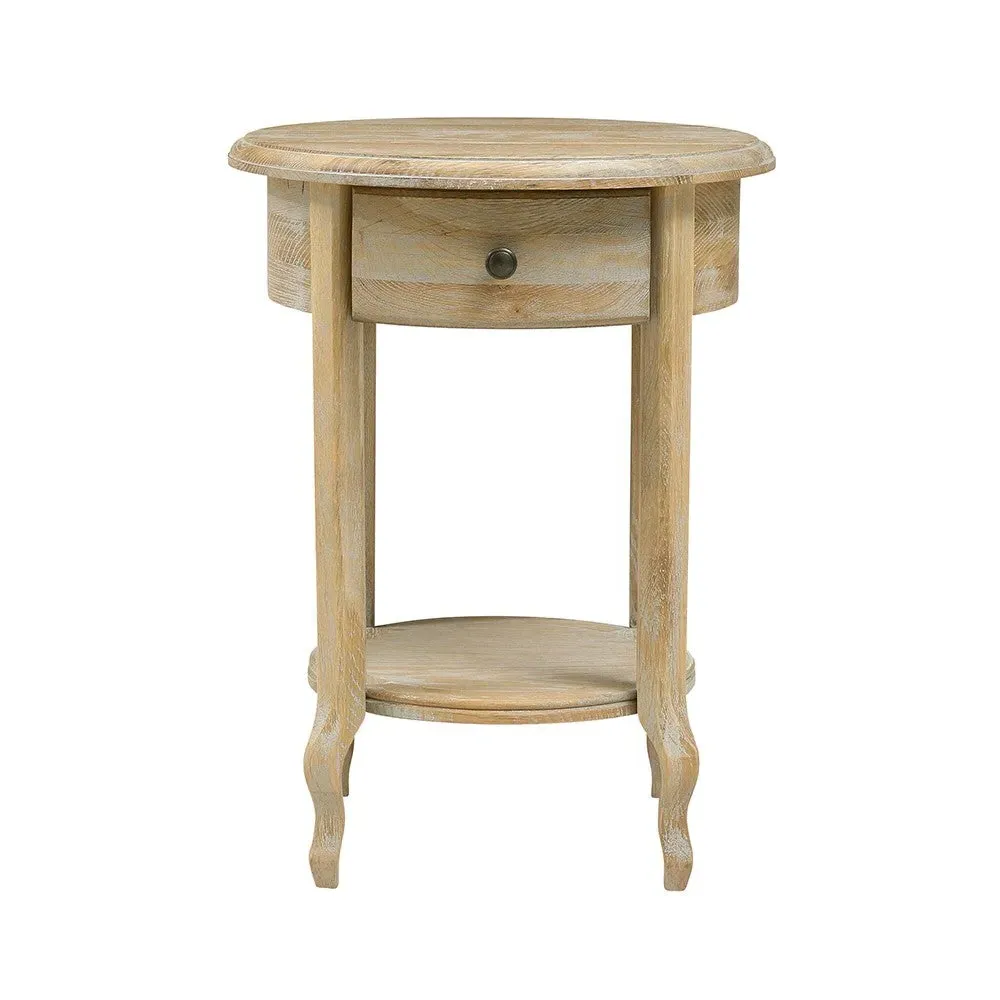 1 Drawer Bedside Table with Shelf - Limewash, Oak