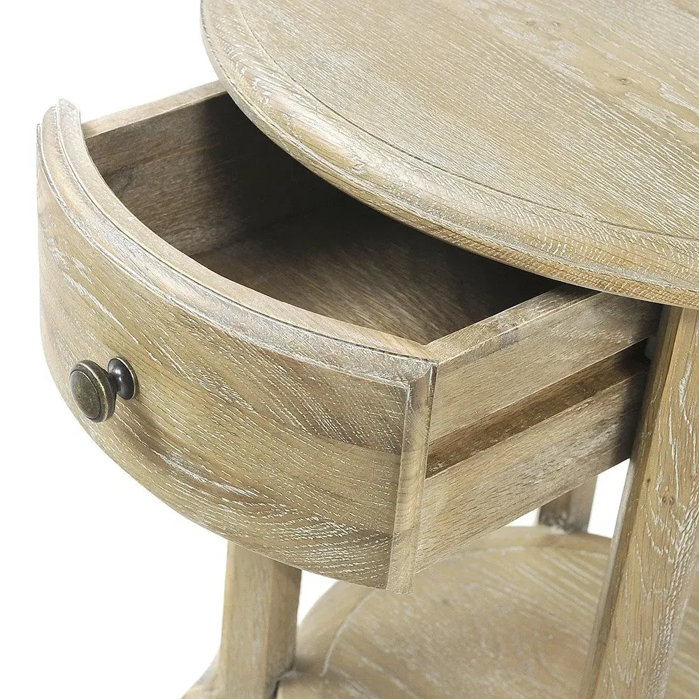 1 Drawer Bedside Table with Shelf - Limewash, Oak