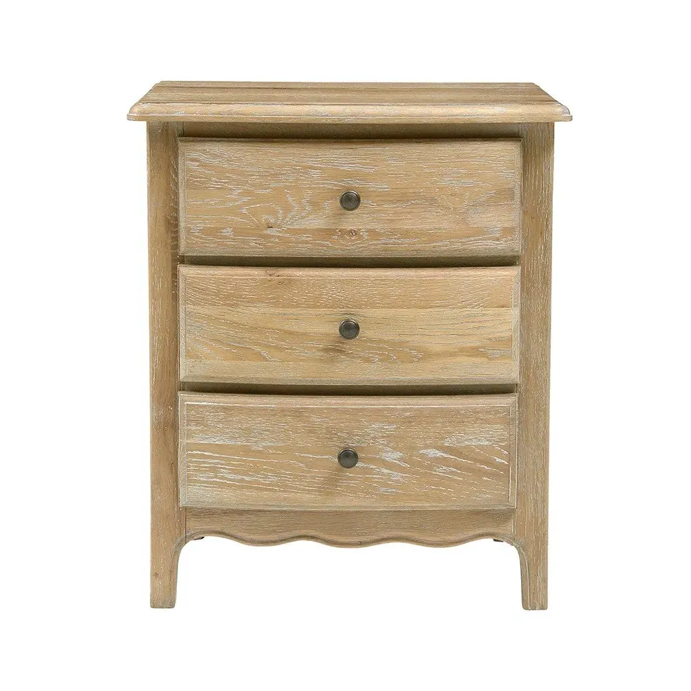 Camille 3 Drawer Bedside Table - Limewash Oak