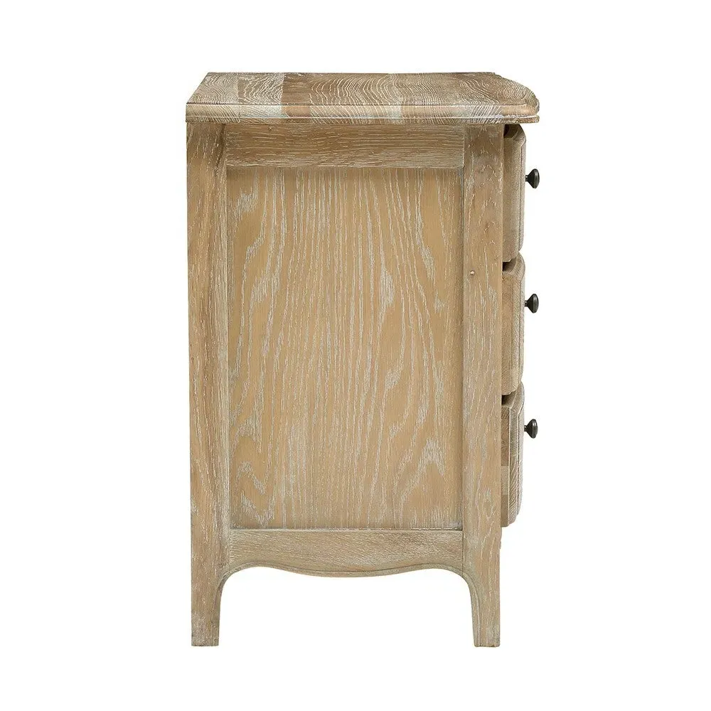 Camille 3 Drawer Bedside Table - Limewash Oak